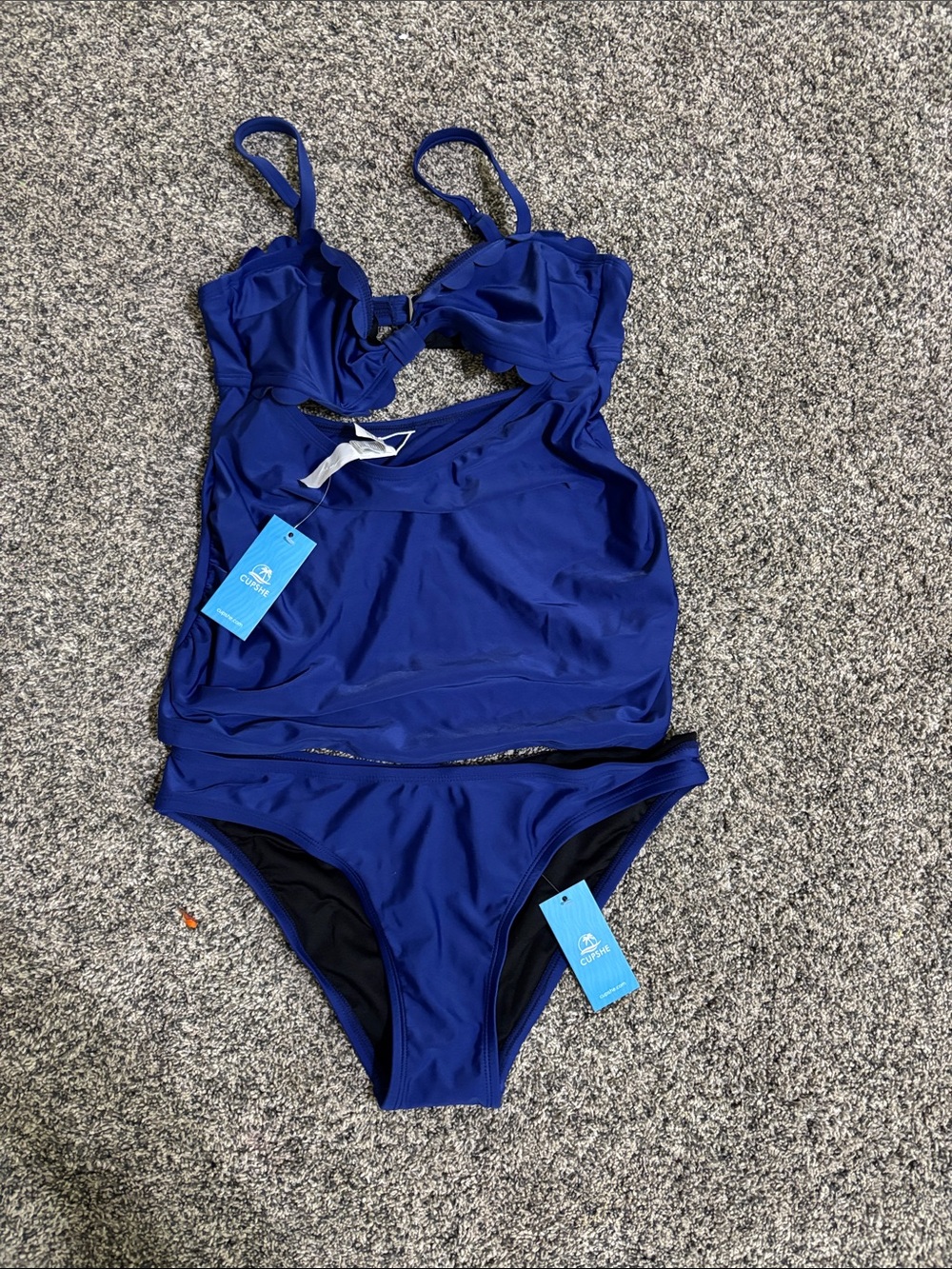 Cupshe Royal Blue Maternity Tankini Set with Ruffle Bust